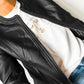 PU Leather Round Neck Long Sleeve Jacket