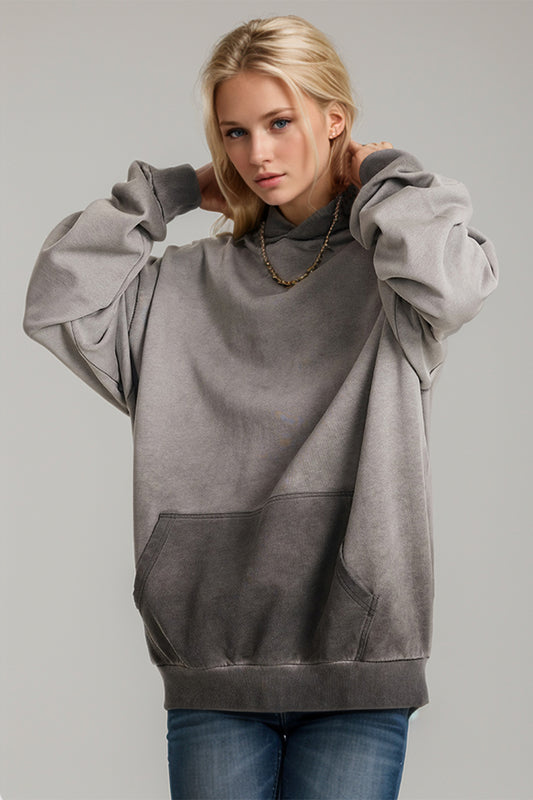 Drop Shoulder Long Sleeve Hoodie with Kangaroo Pocket