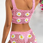 Flower Cutout Wide Strap Two-Piece Cover Up