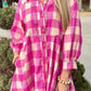 Ruched Plaid Three-Quarter Sleeve Shirt Dress