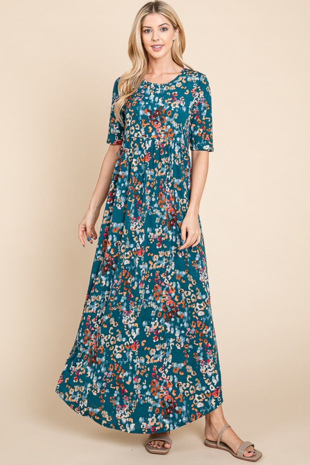 Printed Shirred Maxi Dress