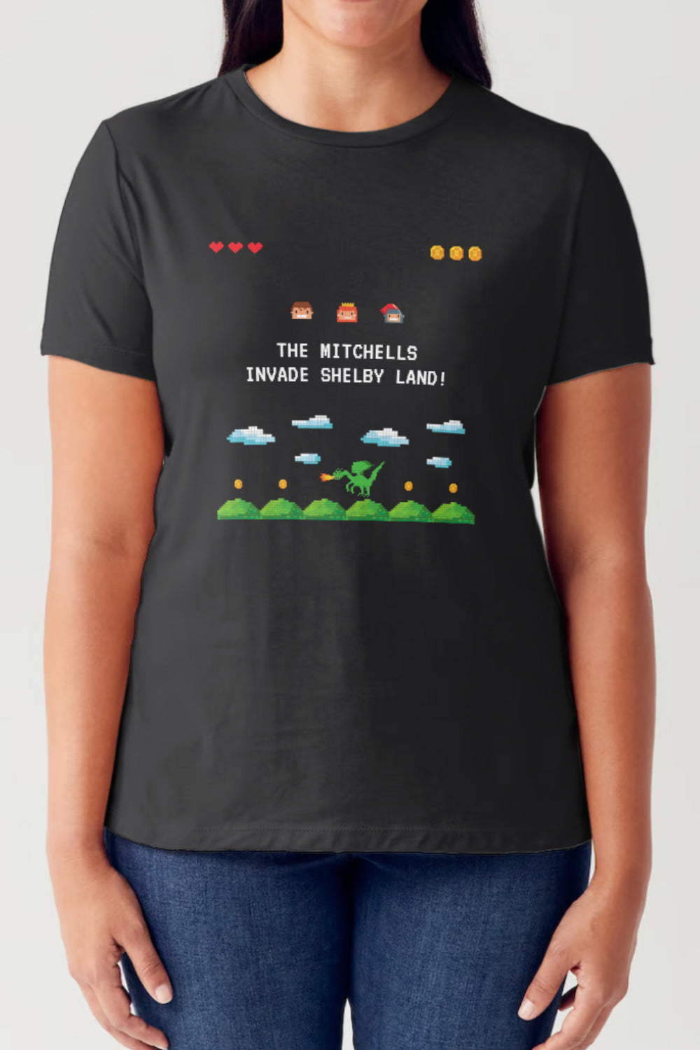 Pixel Game Graphic Round Neck Short Sleeve T-Shirt