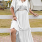 Plus Size Tassel Smocked V-Neck Half Sleeve Dress