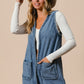 Braided Trim Open Front Denim Vest