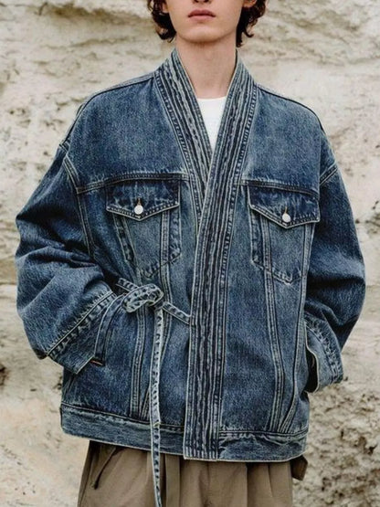 Washed Tied Long Sleeve Denim Jacket