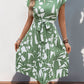 Tied Pleated Printed Cap Sleeve Dress