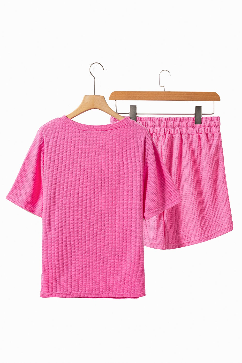 Waffle-Knit Bow Round Neck Top and Shorts Set