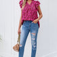 Floral Flutter Sleeve Notched Neck Blouse