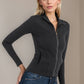 Pocketed Turtleneck Zip Up Denim Top