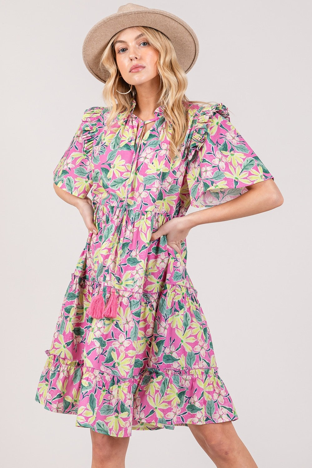 Floral Ruffle Short Sleeve Dress