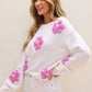 Crochet Flower Round Neck Long Sleeve Sweater