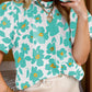 Printed Mock Neck Puff Sleeve Blouse