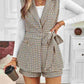 Tied Plaid Collared Neck Vest and Shorts Set