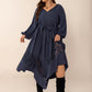 Plus Size Lace Detail Tie Neck Long Sleeve Midi Dress