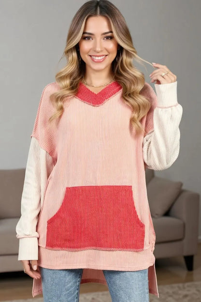 Contrast Hooded Long Sleeve Top