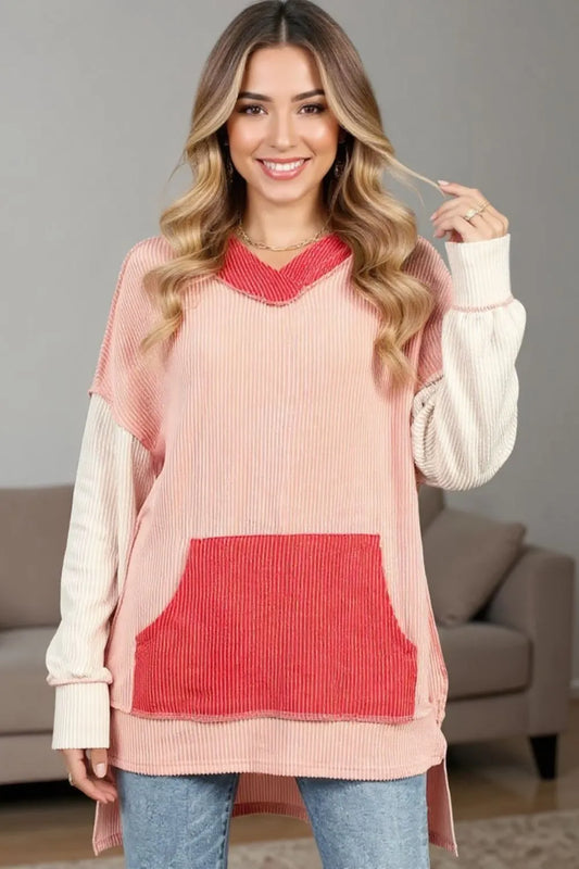 Contrast Hooded Long Sleeve Top