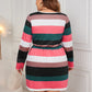 Plus Size Striped V-Neck Long Sleeve Mini Dress