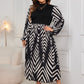 Plus Size Printed Mock Neck Long Sleeve Midi Dress