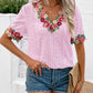 Eyelet Embroidered V-Neck Short Sleeve Blouse