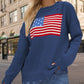 US Flag Distressed Round Neck Long Sleeve Sweater