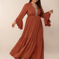 Plus Size Ruffled Notched Long Sleeve Dress