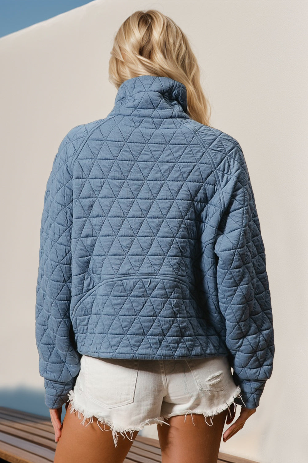 Half Zip Long Sleeve Quilted Sweatshirt with Pocket