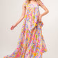 And The Why Printed Tie Shoulder Tiered Maxi Dress