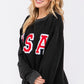 USA Letter Patch Round Neck Sweatshirt