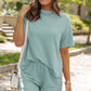 Round Neck Dropped Shoulder Top and Shorts Set