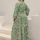 Plus Size Printed Notched Long Sleeve Maxi Dress