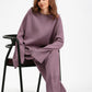 Slit Round Neck Long Sleeve Top and Drawstring Pants Sweater Set