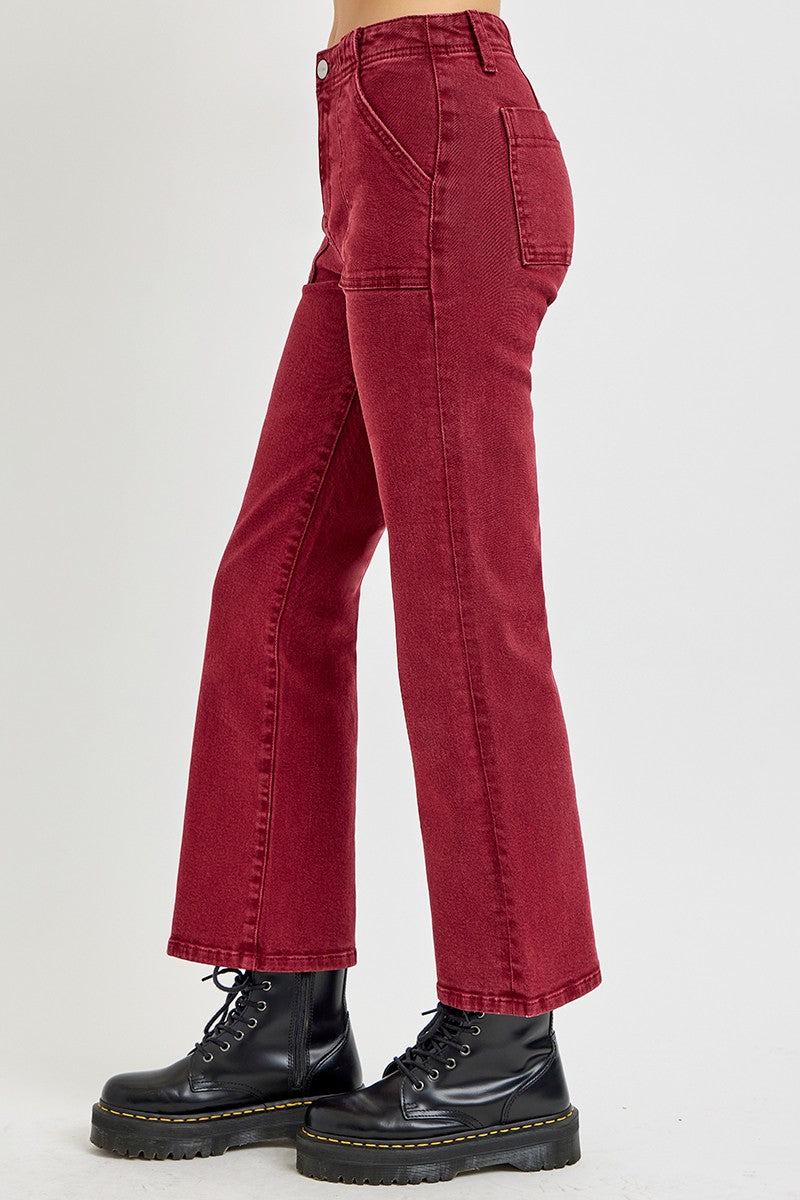 RISEN High Rise Straight Jeans with Patch Pockets