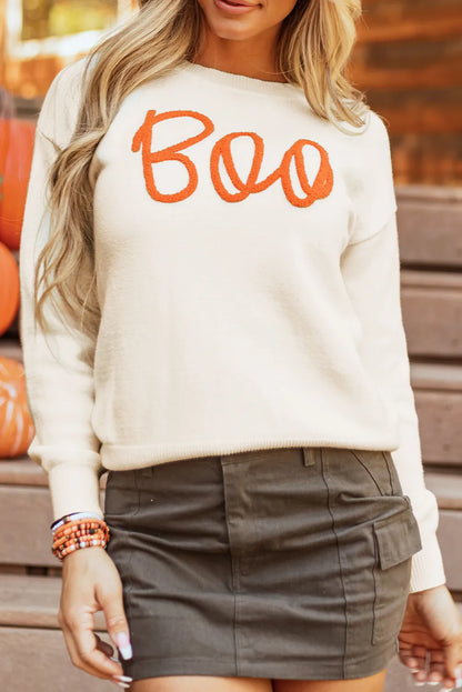 BOO Round Neck Long Sleeve Sweater