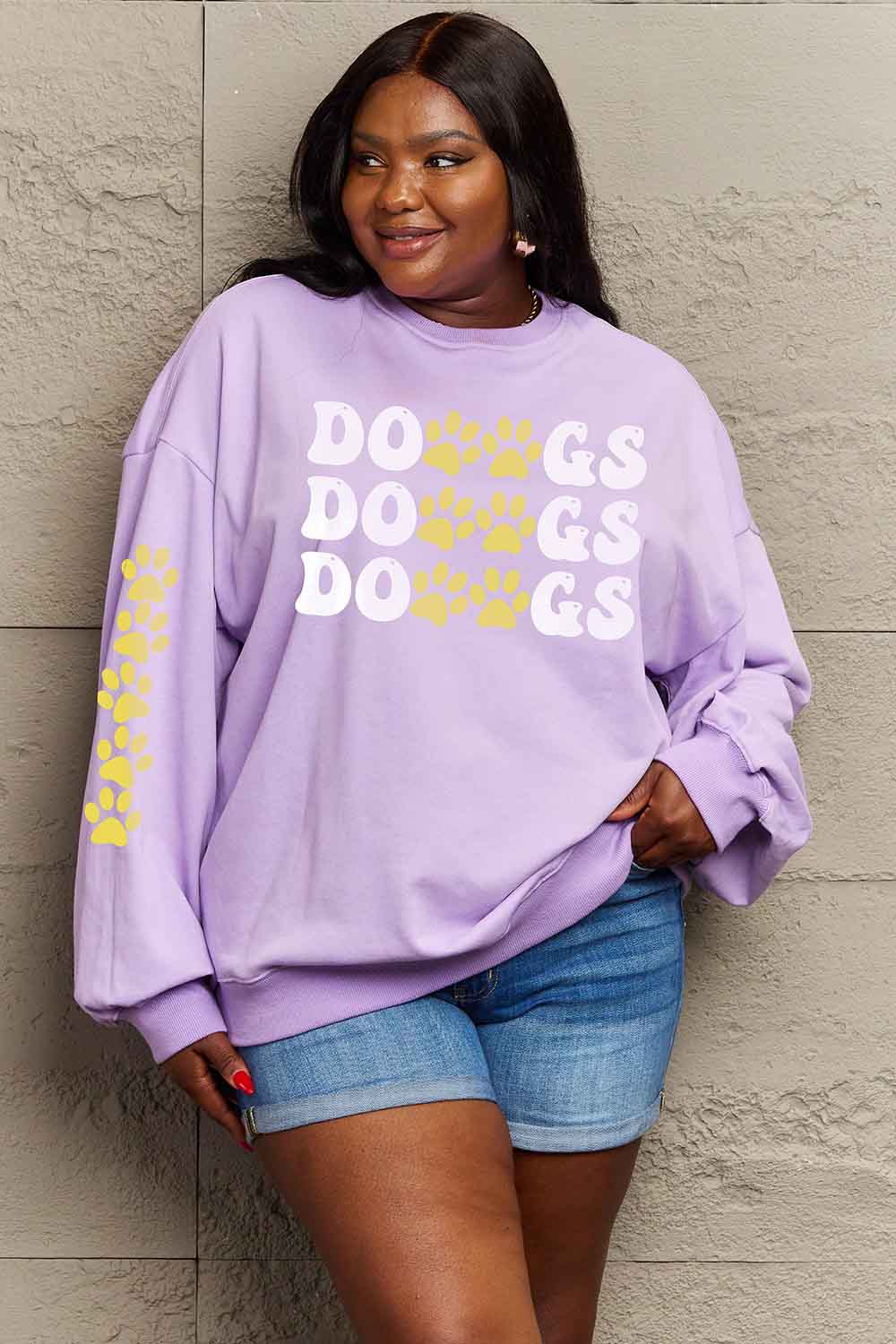 Round Neck Dropped Shoulder DOGS Graphic Sweatshirt