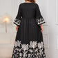 Plus Size Printed V-Neck Long Sleeve Maxi Dress