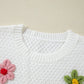 Crochet Flower Round Neck Sweater