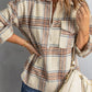 Plaid Half-Zip Collared Curved Hem Sweatshirt