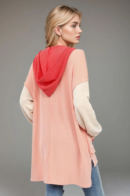 Contrast Hooded Long Sleeve Top
