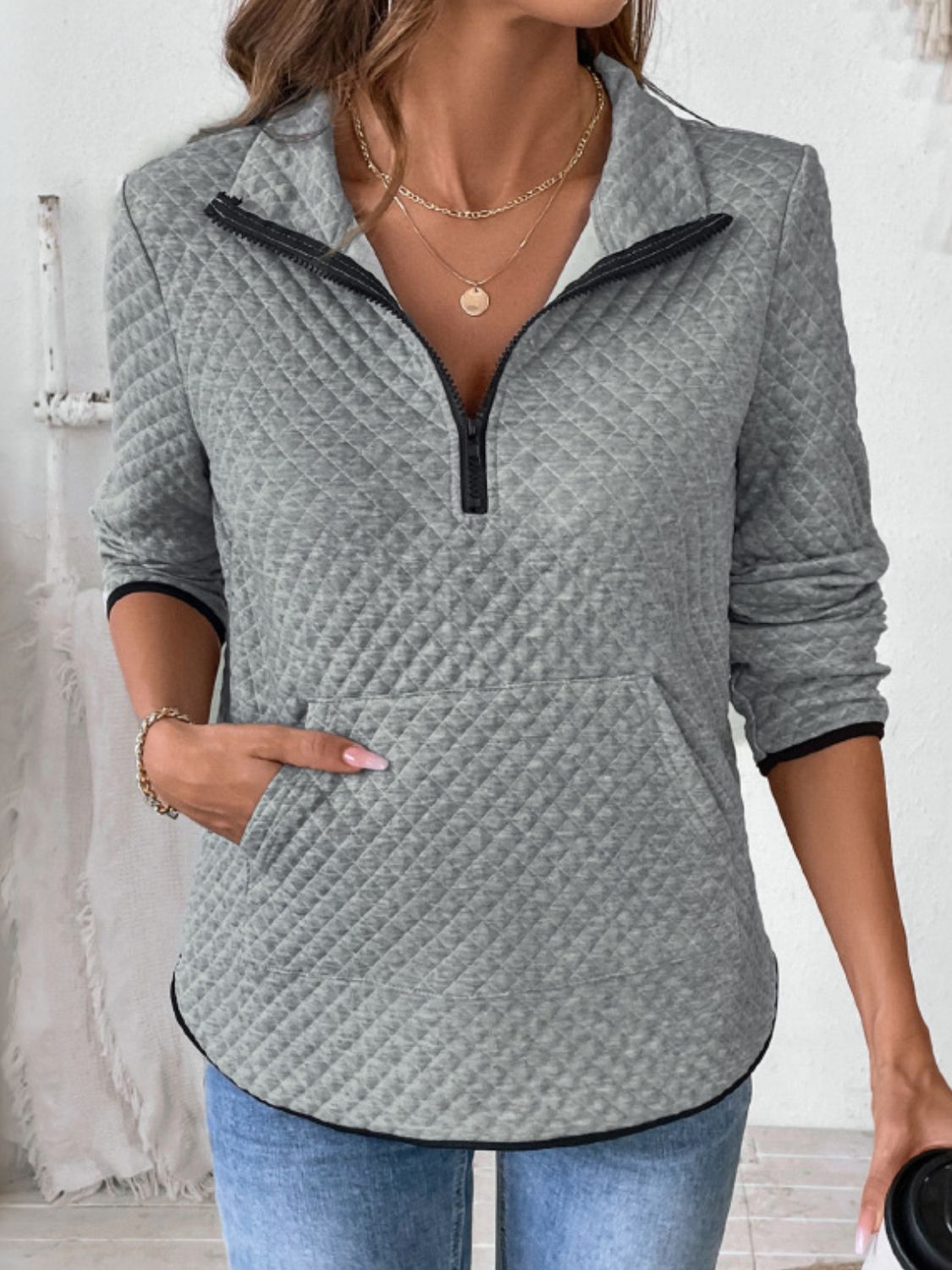 Texture Half Zip Long Sleeve Sweatshirt