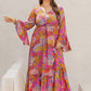 Plus Size Printed V-Neck Long Sleeve Maxi Dress