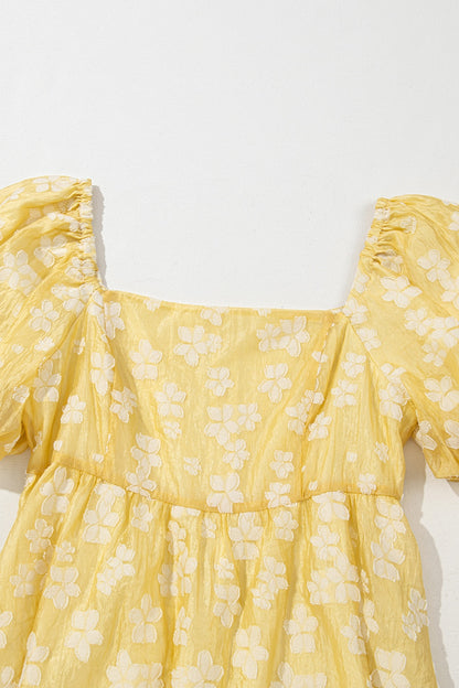 Printed Square Neck Puff Sleeve Mini Dress