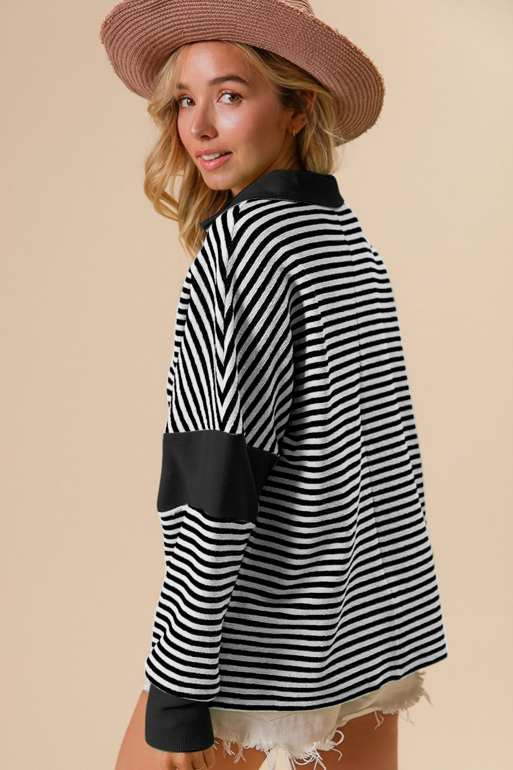 Striped Contrast Long Sleeve Knit Top