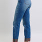 Judy Blue Plaid Print Cuff Straight Leg Jeans