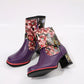 PU Leather Flower Block Heel Boots