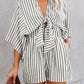 Bow Striped Kimono Sleeve Romper