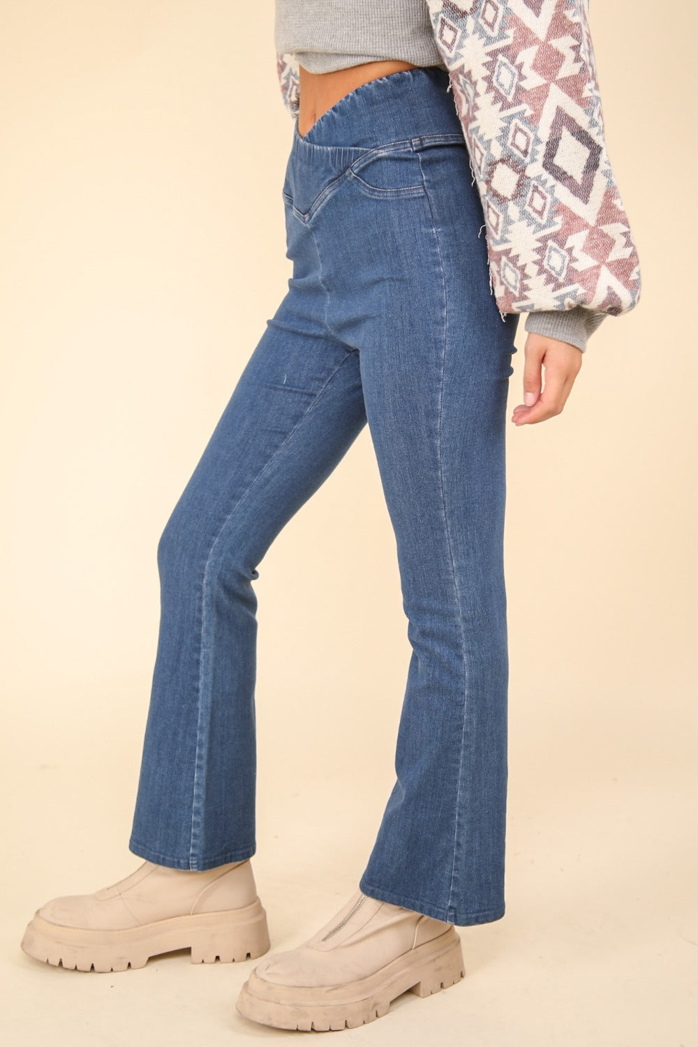 Washed Denim Stretchy Crossover Waist Leggings