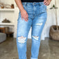 Judy Blue Distressed Straight Jeans with Patch Pockets