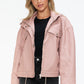 Drawstring Hem PU Leather Zip Up Jacket