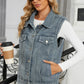 Pocketed Button Up Sleeveless Denim Jacket