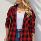 Drawstring Plaid Long Sleeve Hooded Shacket